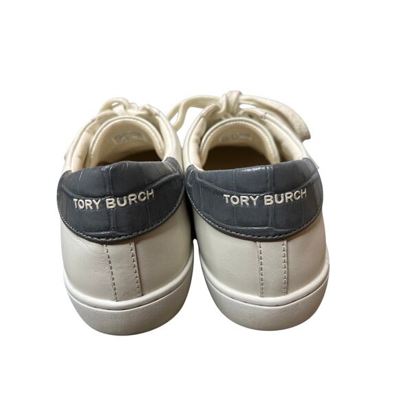 Tory Burch Leigh T Logo Sneaker Size 8.5 Ivory Navy Colorway - Picture 4 of 7